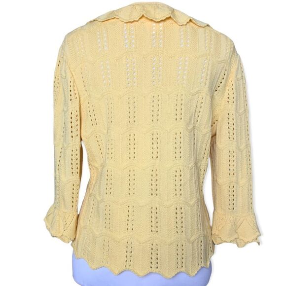 ST. JOHN women’s yellow ruffle trim knit cardigan sz 8 - Picture 4 of 5